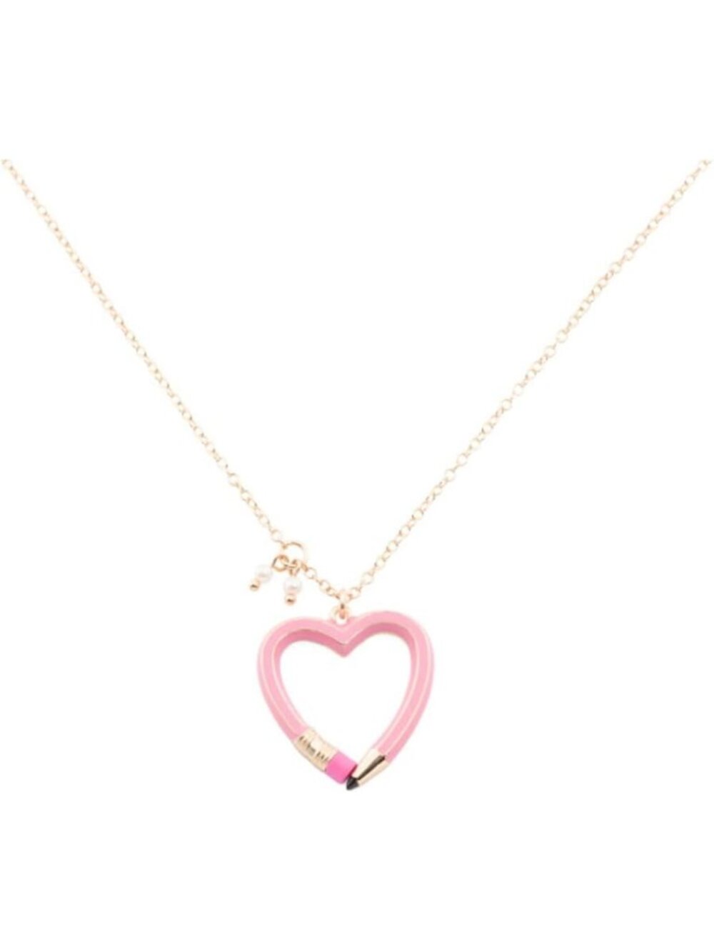 Heart Pendant Necklace, Gold Tone with Enamel, Adjustable Chain & Pearl Accent